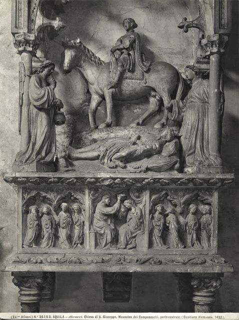Alinari, Fratelli — Aquila - Abruzzi. Chiesa di S. Giuseppe. Mausoleo dei Camponeschi, parte centrale (Gualtiero Alemanno, 1432) — particolare
